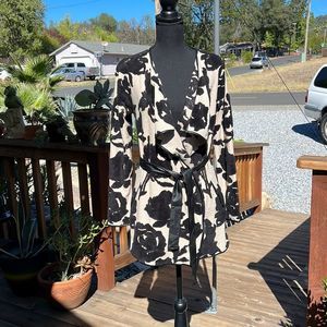INC International Concepts Black and Cream Floral Cardigan